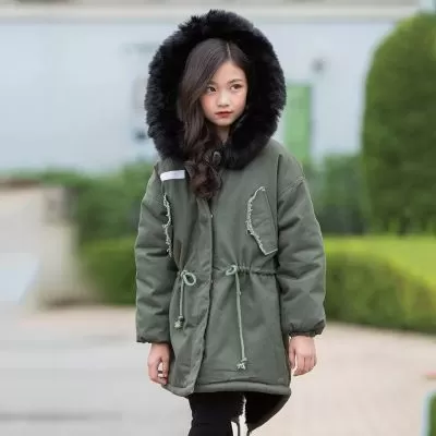 Blouson hiver pour fille matelassé fourrure capuche cordon ceinture