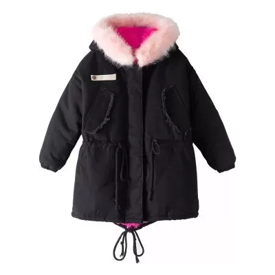 Blouson hiver pour fille matelassé fourrure capuche cordon ceinture