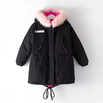 Blouson hiver pour fille matelassé fourrure capuche cordon ceinture