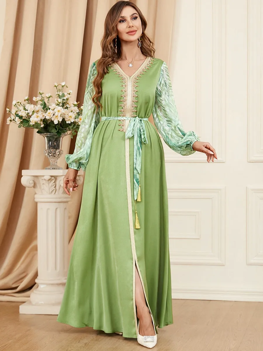 Caftan marocain Fleur de Jasmin - Vert