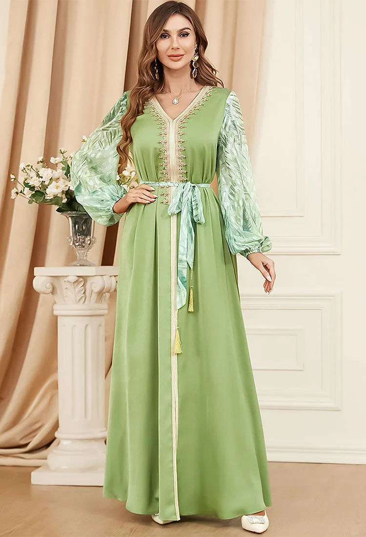 Caftan marocain Fleur de Jasmin - Vert