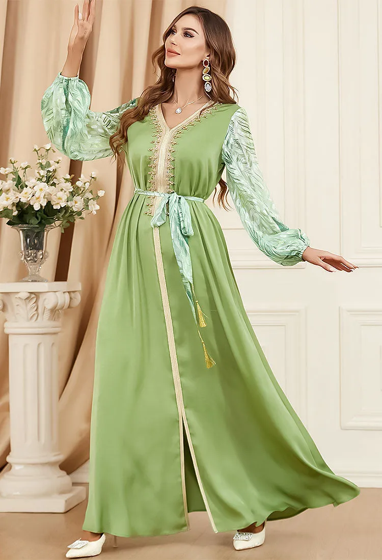 Caftan marocain Fleur de Jasmin - Vert