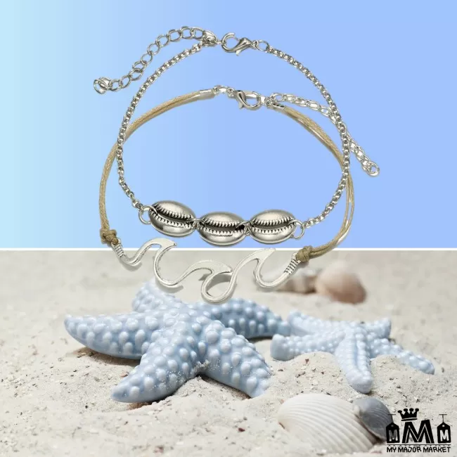 CHAINE DE CHEVILLE - DOUBLE - COQUILLAGE EN VAGUES