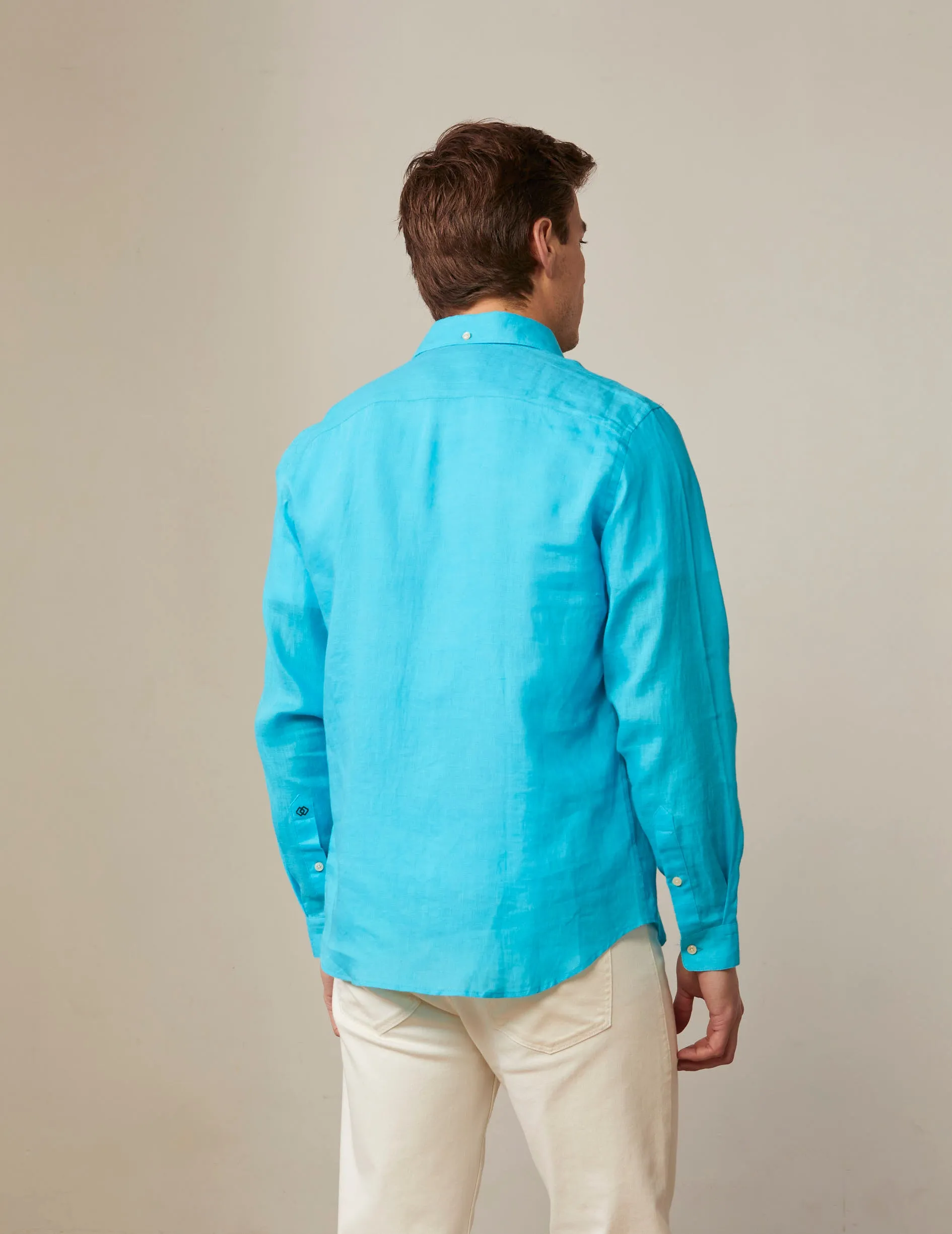 Chemise Aristote en lin turquoise