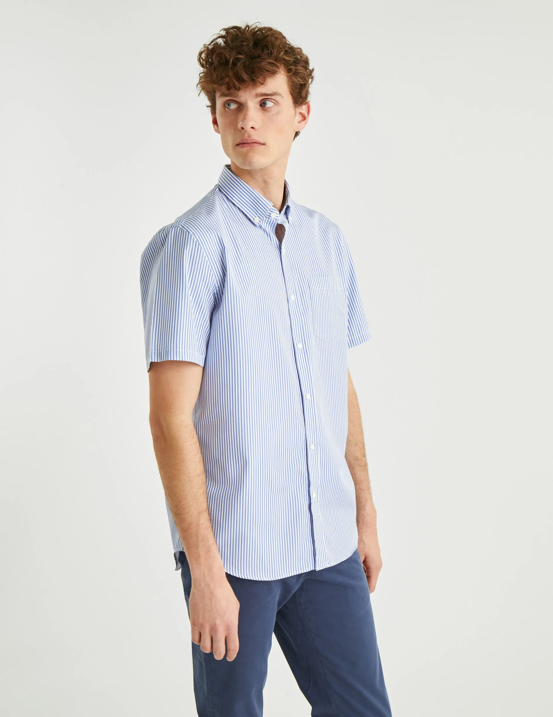 Chemise Classique manches courtes rayée bleue