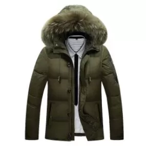 Doudoune mi-longue homme avec capuche fourrure zip manche