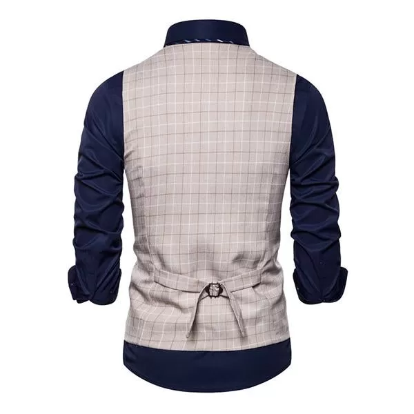 Gilet de costume à carreaux à col en V tendance