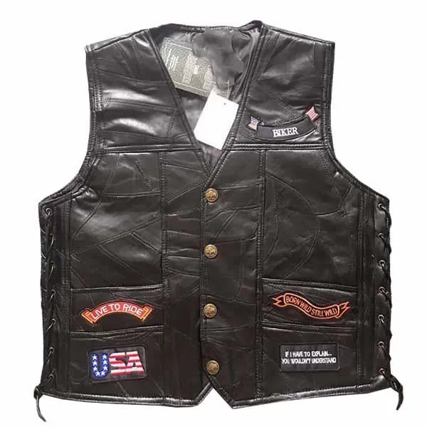 Gilet de motard en cuir avec écusson brodé vintage