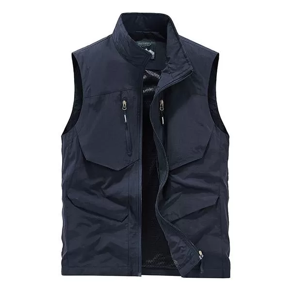 Gilet décontracté à séchage rapide multi-poches en maille vintage