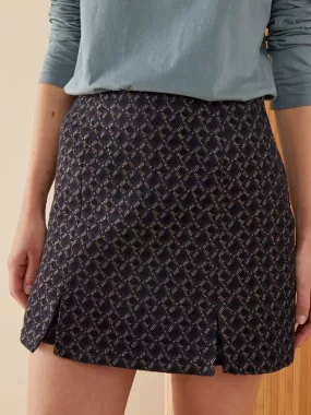 Jupe-short matelassé à imprimés géométriques x Jacquard - Bleu