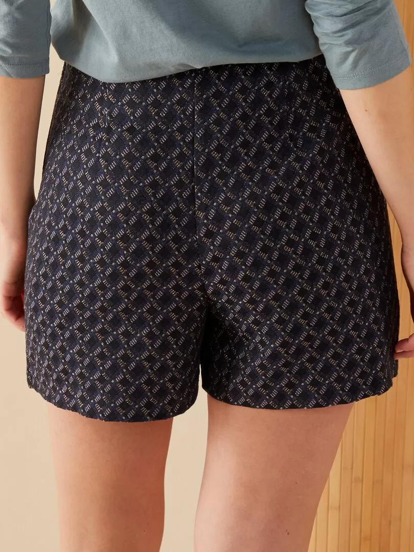 Jupe-short matelassé à imprimés géométriques x Jacquard - Bleu