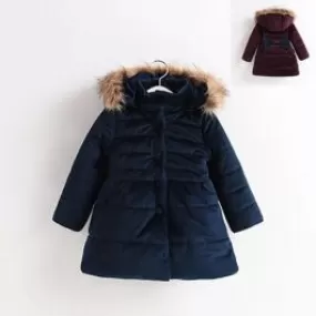 Manteau hiver pour fille avec capuche fourrure et poches côté