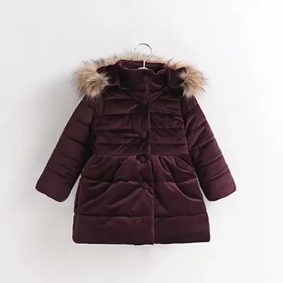 Manteau hiver pour fille avec capuche fourrure et poches côté