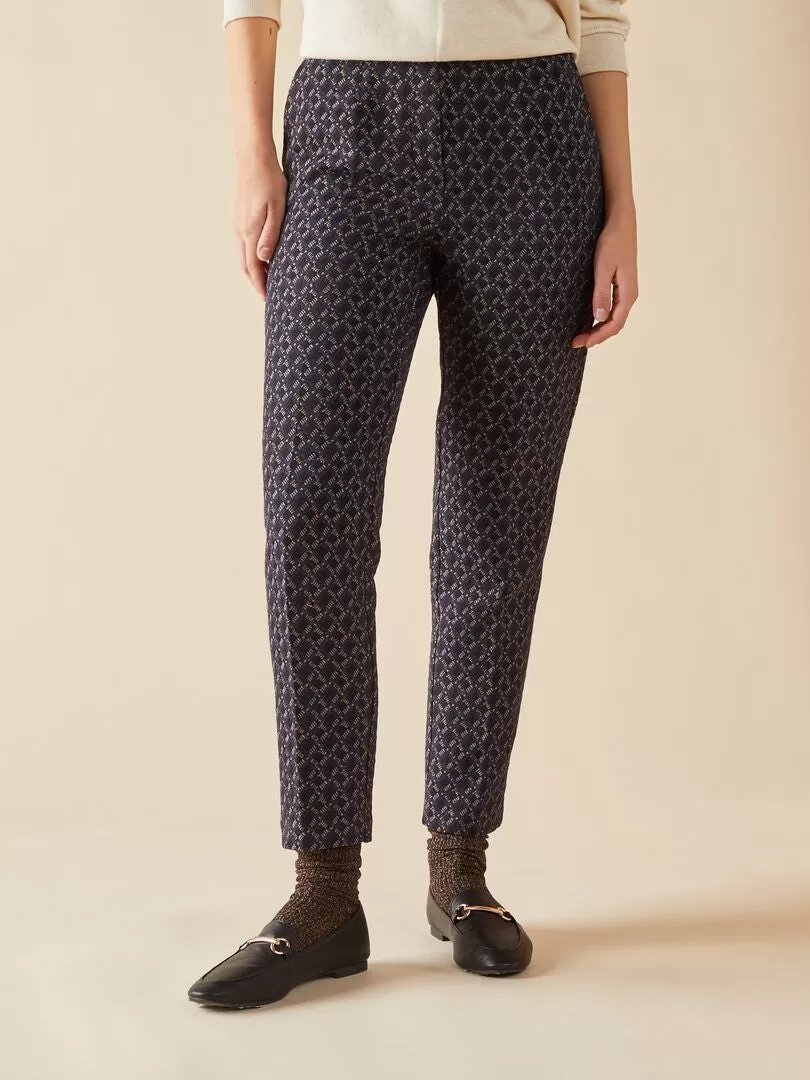 Pantalon cigarette matelassé à imprimés géométriques x Jacquard - Bleu