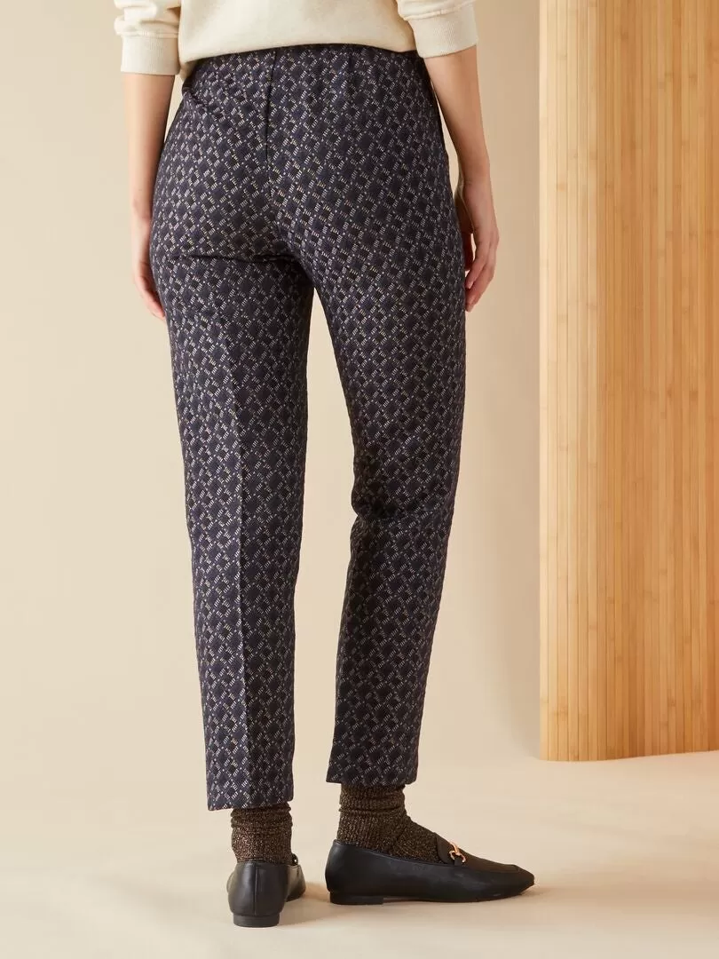 Pantalon cigarette matelassé à imprimés géométriques x Jacquard - Bleu