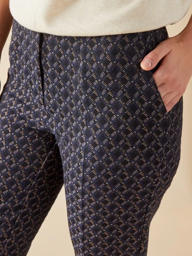 Pantalon cigarette matelassé à imprimés géométriques x Jacquard - Bleu