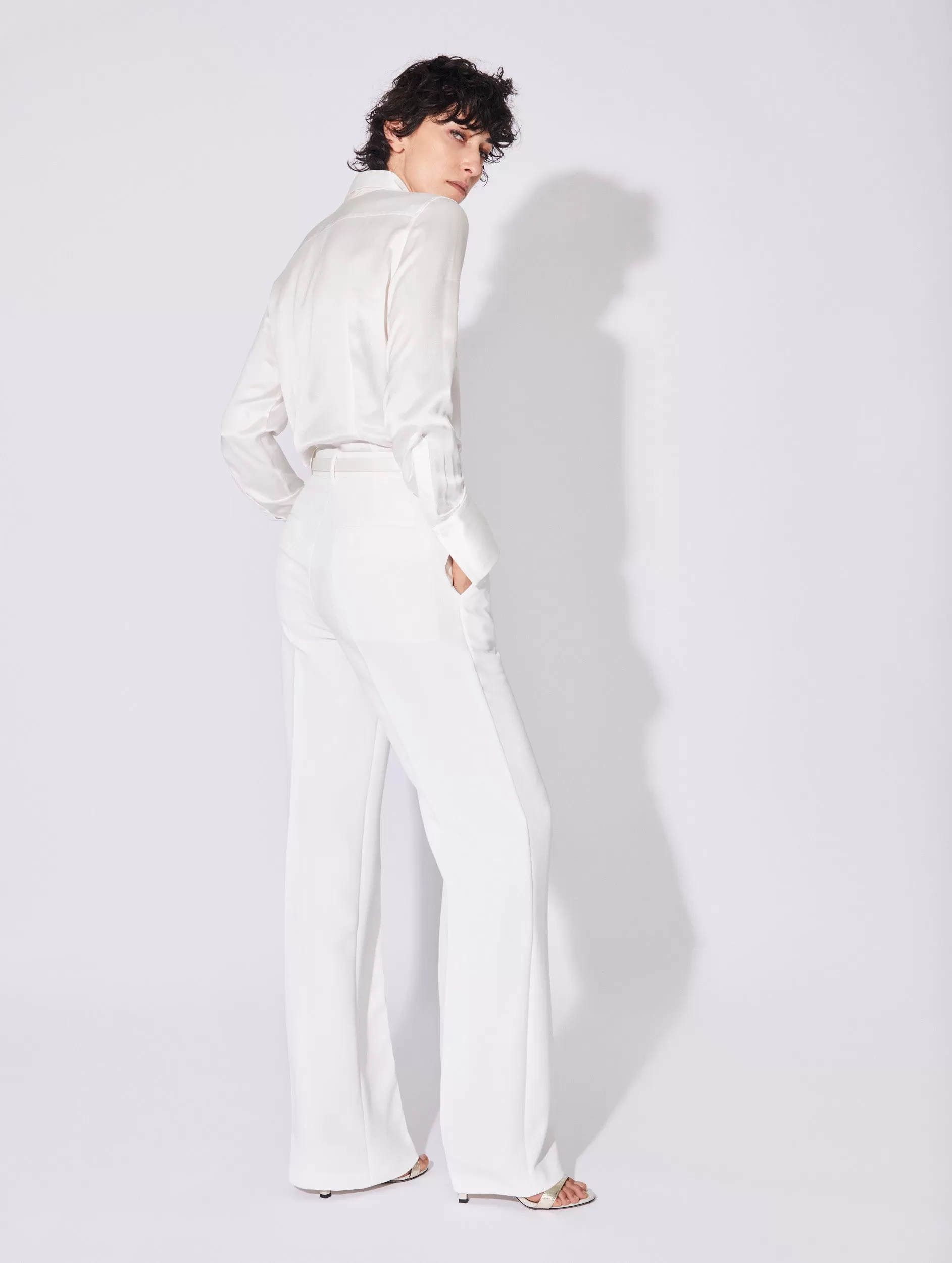 Pantalon coupe flare taille haute en crêpe blanc