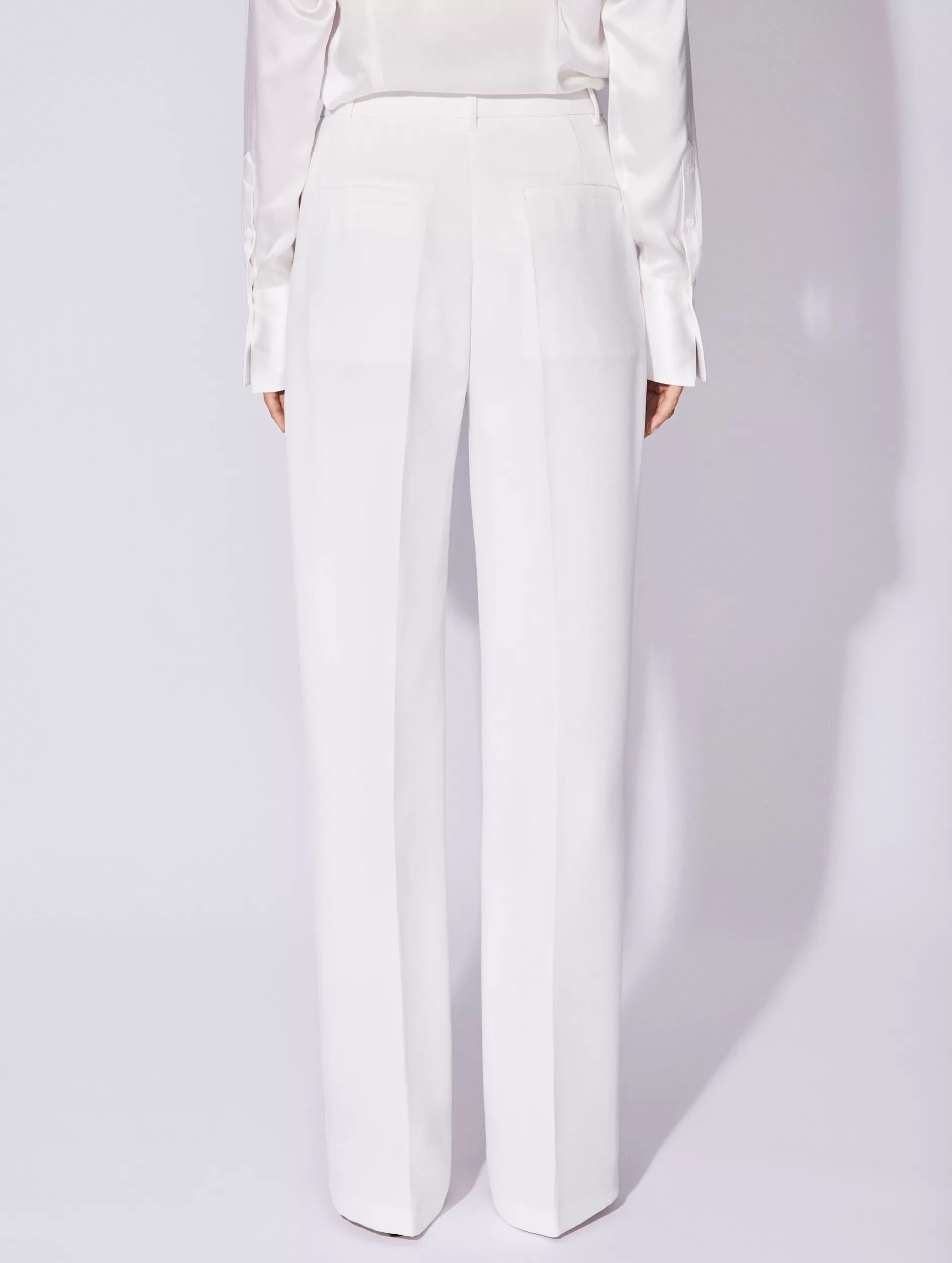 Pantalon coupe flare taille haute en crêpe blanc