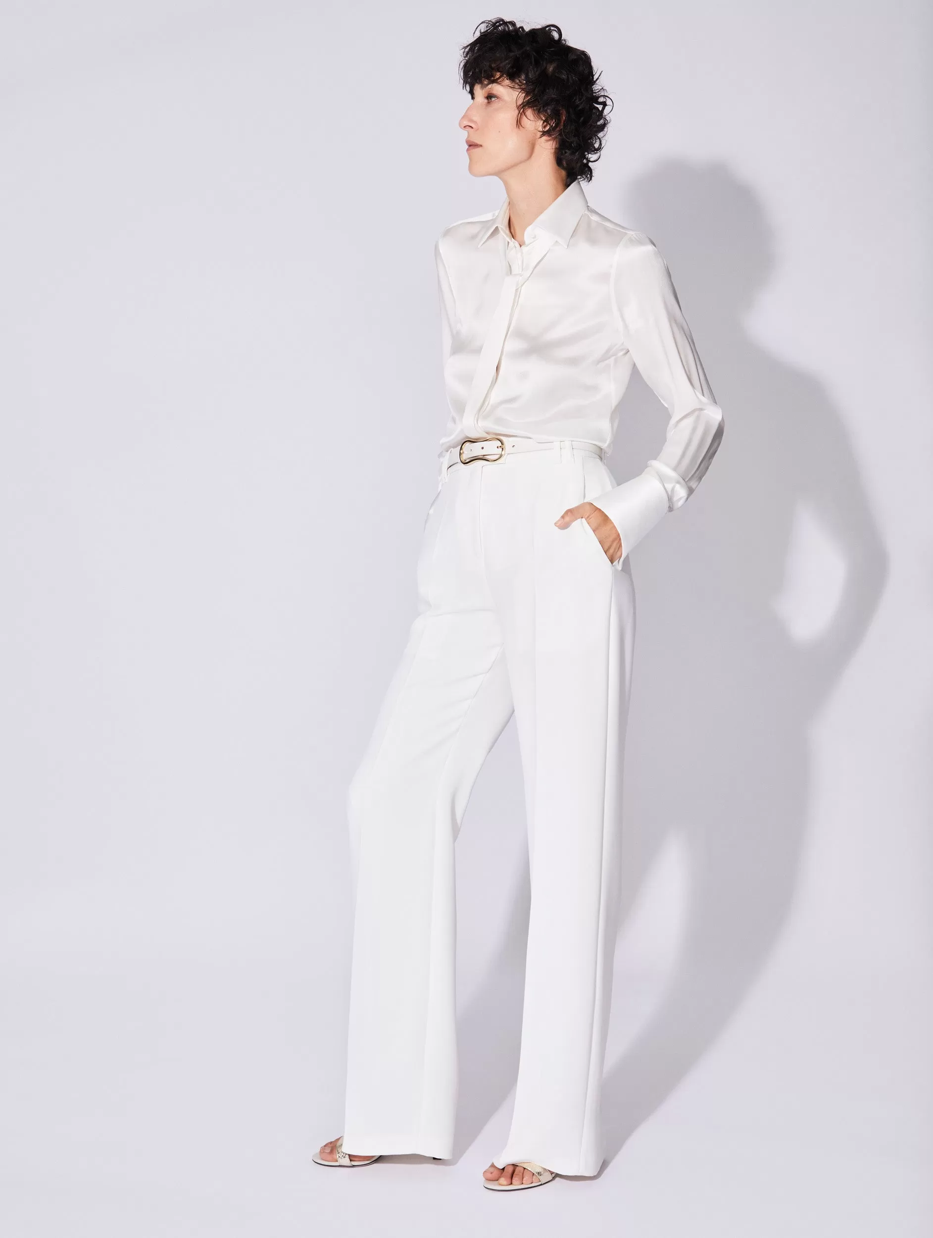 Pantalon coupe flare taille haute en crêpe blanc