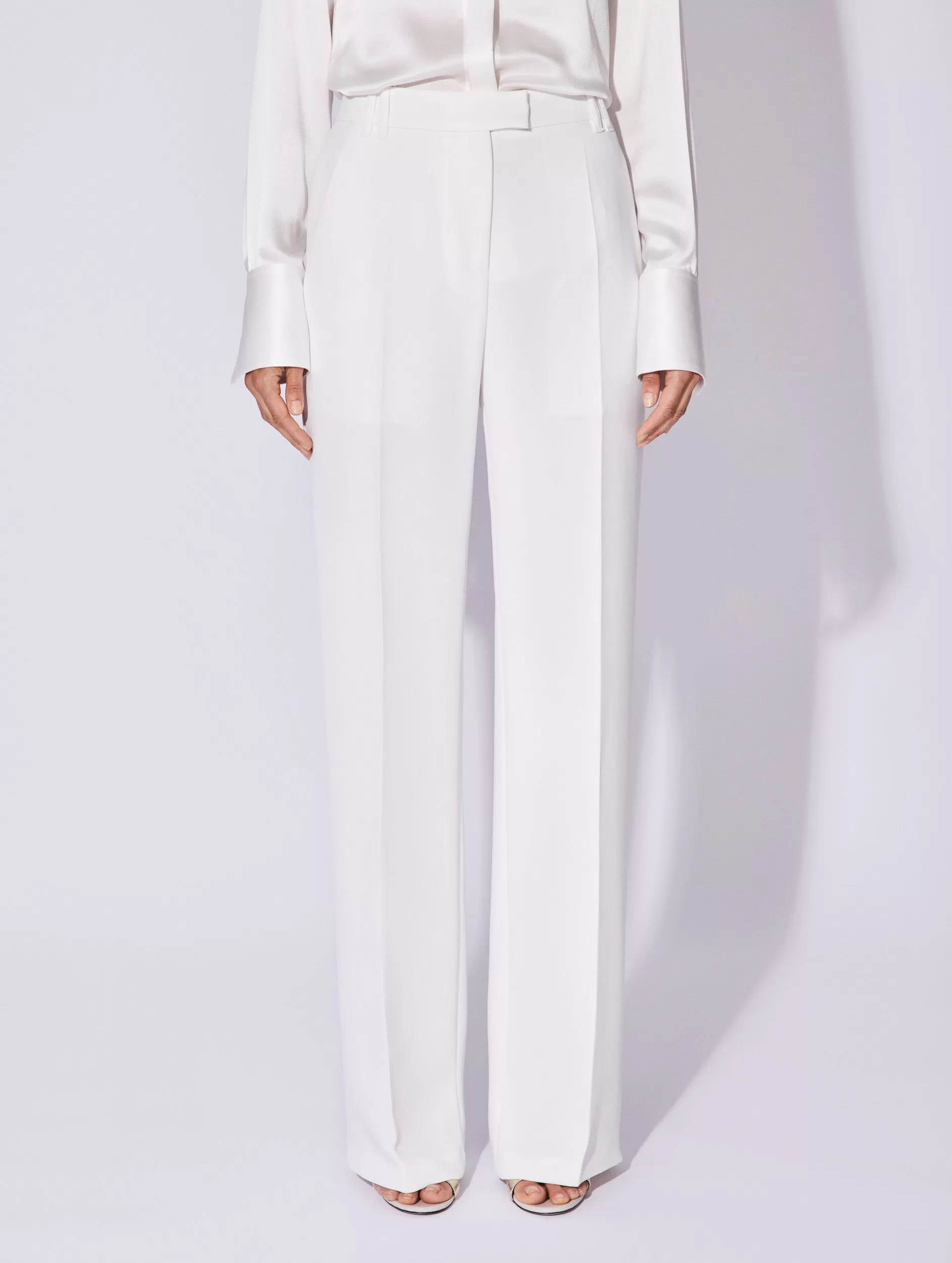 Pantalon coupe flare taille haute en crêpe blanc