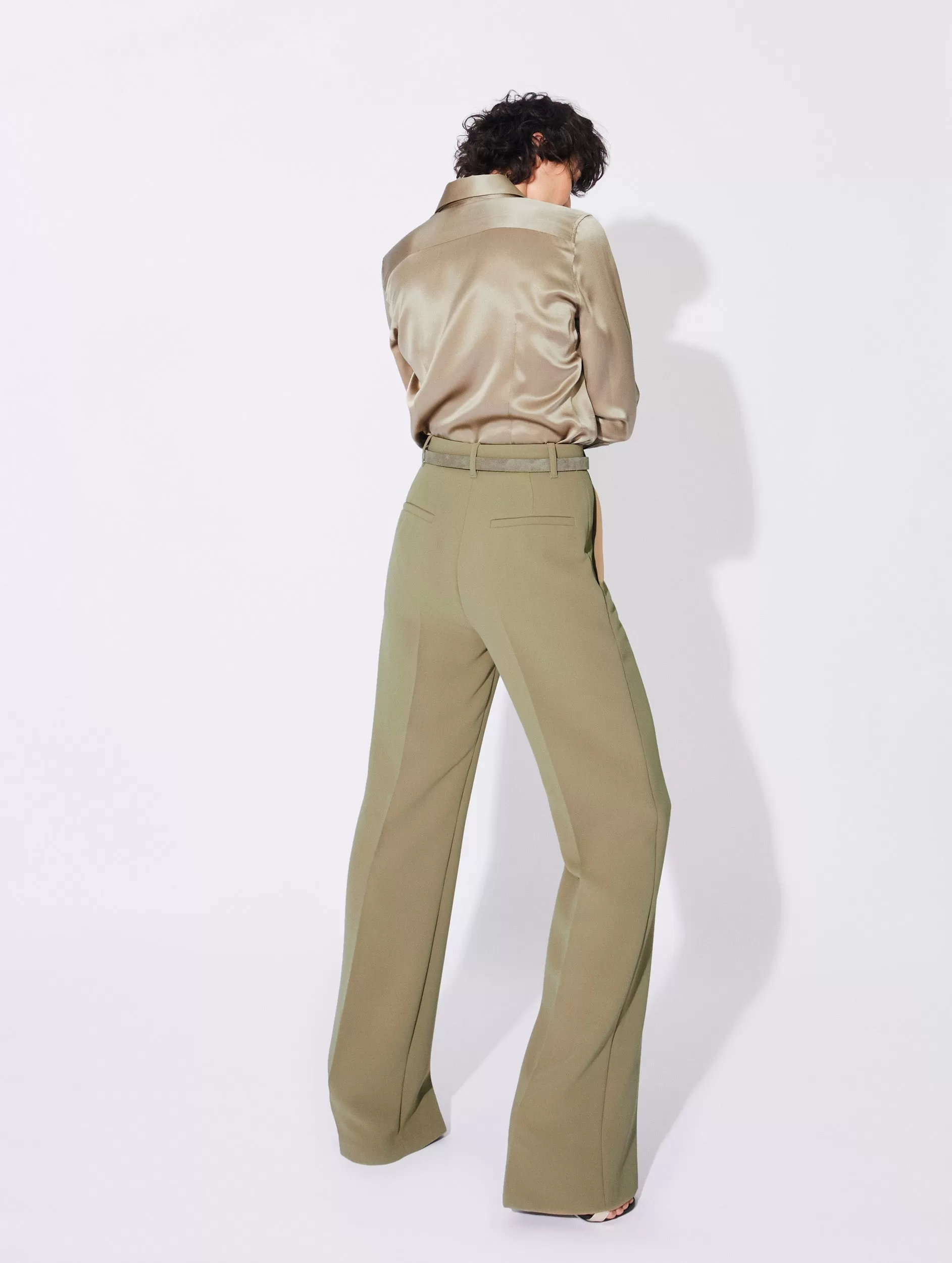 Pantalon coupe flare taille haute en crêpe tilleul