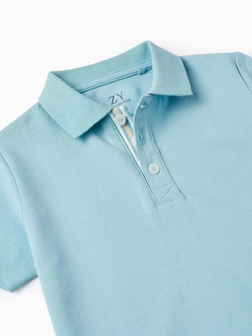 Polo En Piqué De Coton Pour Garçon manches courtes - Bleu clair