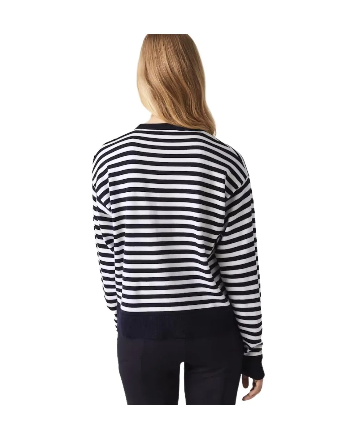 Pull A Rayures Femme Lacoste Ref 57453 HHW Noir et Blanc