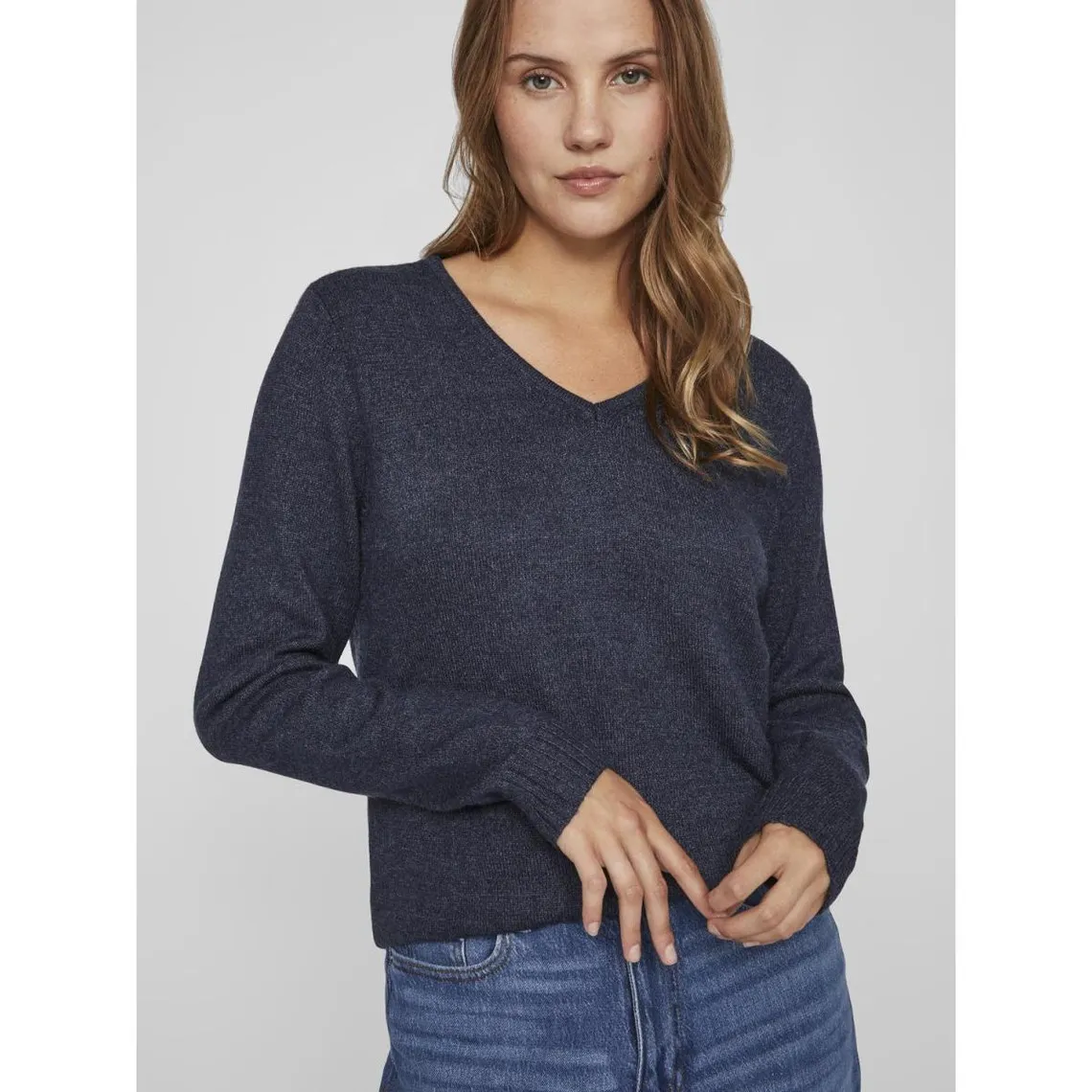 Pull col en v épaules tombantes bleu Maud | 3 Suisses