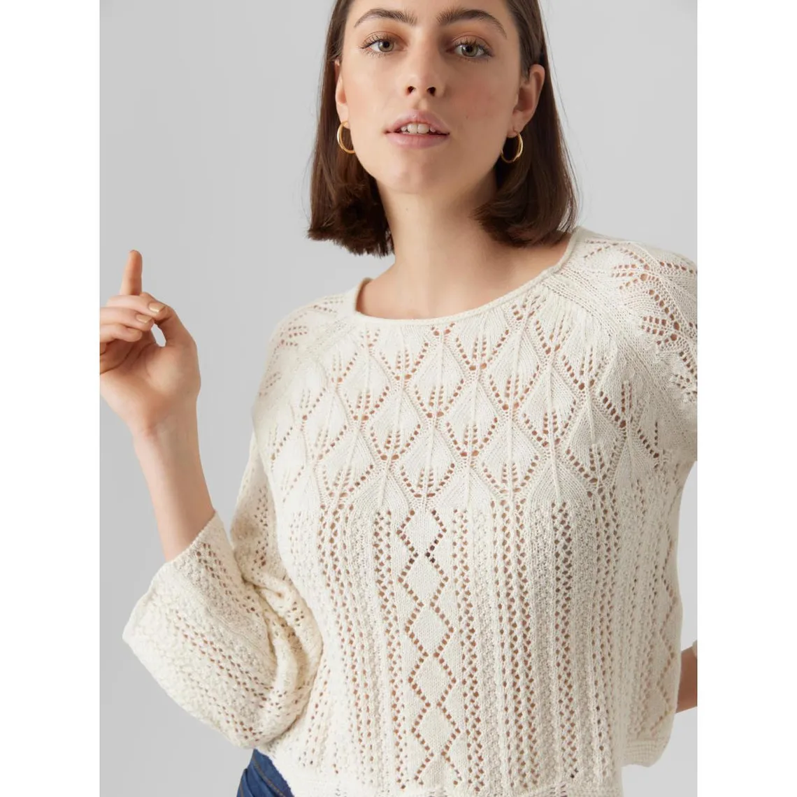 Pull en maille Col bateau Manches 3/4 Court gris | 3 Suisses