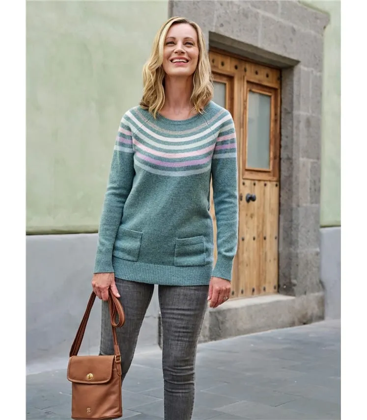 Pull long à rayures et poches - Femme - Pure Laine d'agneau