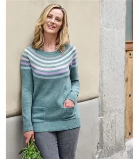 Pull long à rayures et poches - Femme - Pure Laine d'agneau