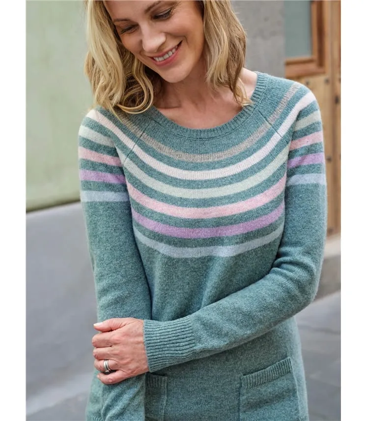 Pull long à rayures et poches - Femme - Pure Laine d'agneau