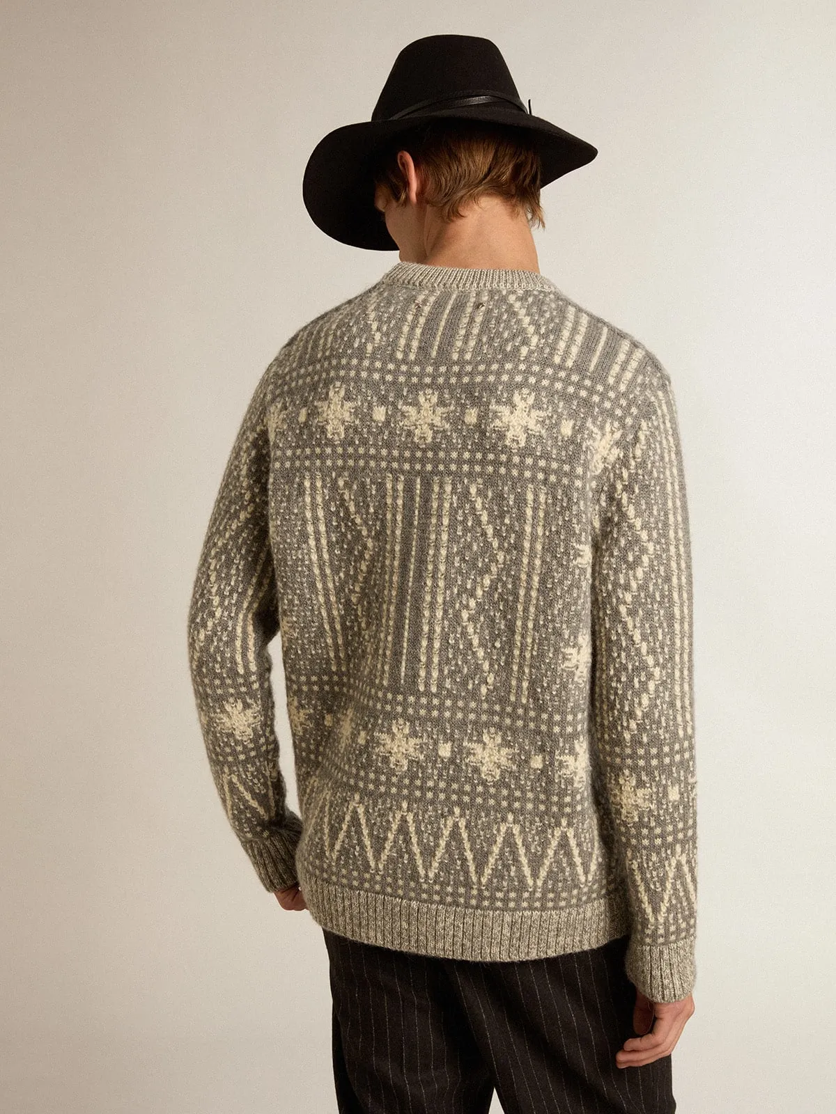 Pull ras-du-cou à motif Fair Isle gris | Golden Goose