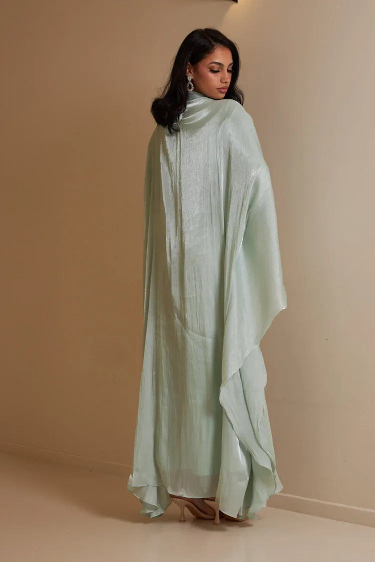 Robe 2 pièces sous-robe + voile à enfiler satiné vert