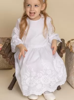 Robe blanche fille Lana manche mi-longue bohème