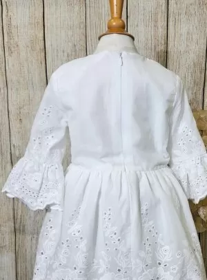 Robe blanche fille Lana manche mi-longue bohème