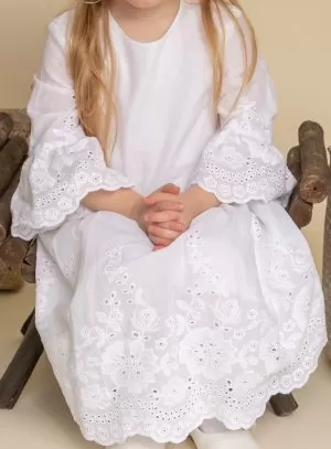 Robe blanche fille Lana manche mi-longue bohème