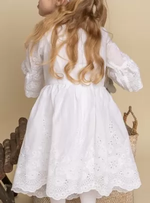 Robe blanche fille Lana manche mi-longue bohème