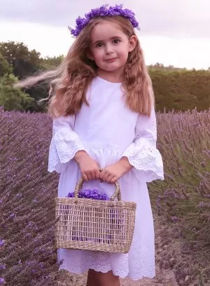 Robe blanche fille Lana manche mi-longue bohème