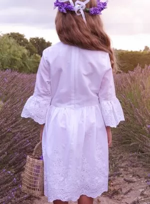 Robe blanche fille Lana manche mi-longue bohème