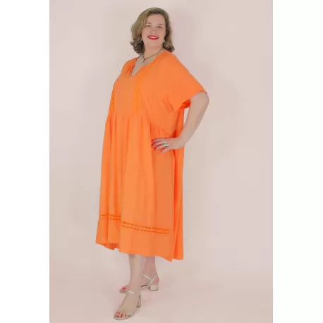 Robe boheme ete LISANE coton femme grande taille orange