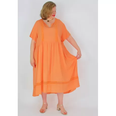 Robe boheme ete LISANE coton femme grande taille orange