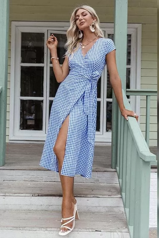 Robe Bohème Bleue à Carreaux