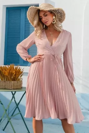 Robe Bohème Plissée Rose Poudrée