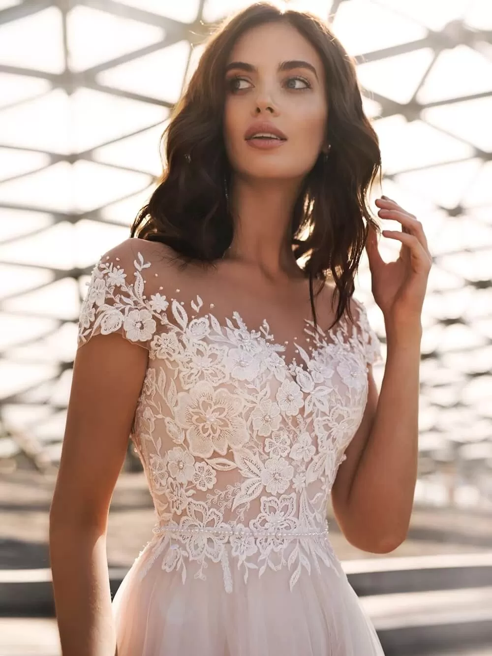 Robe de Mariée Princesse avec Manches Courtes