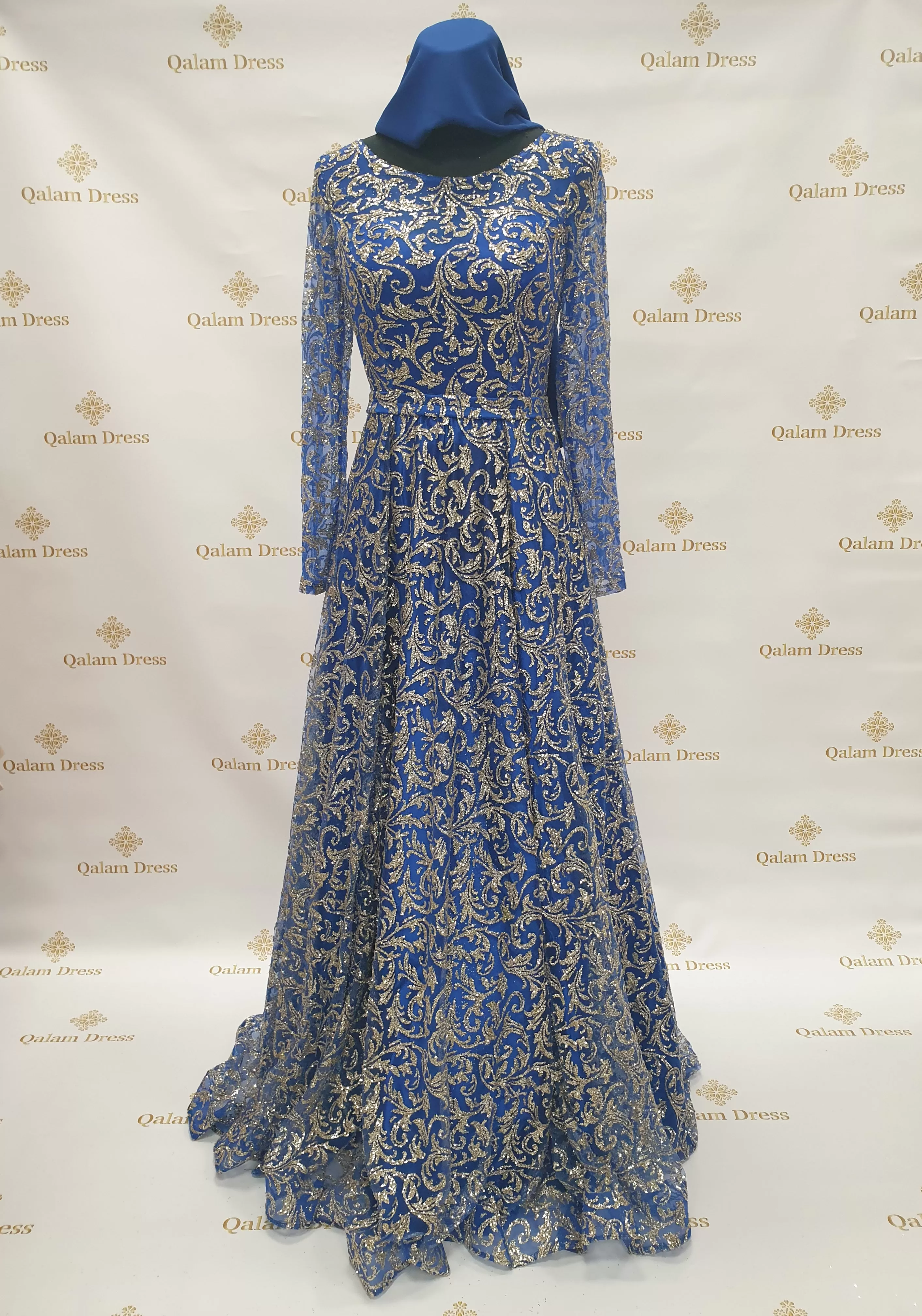 Robe de soirée Najah pailletée Dorée Bleu Roi - Tendance Hijab