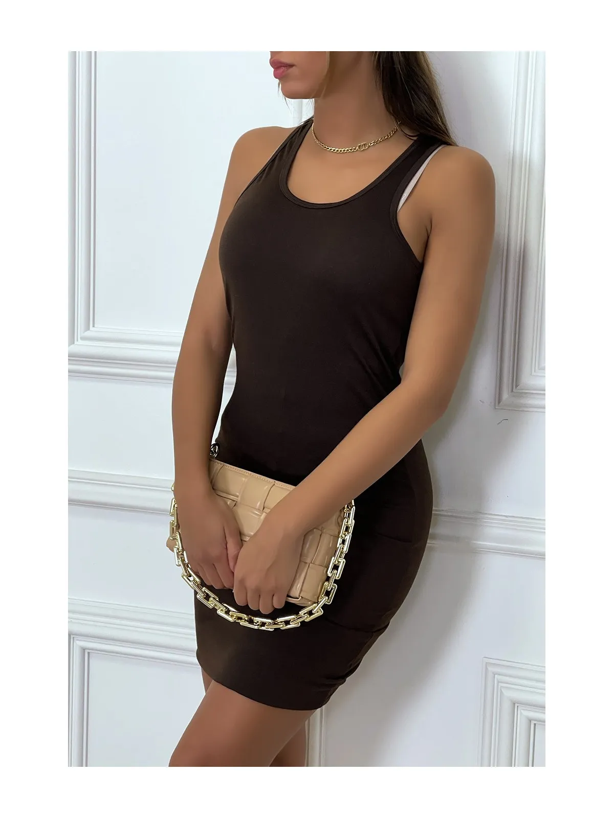 Robe débardeur marron moulante