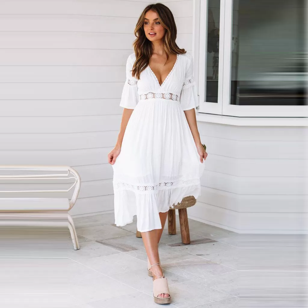 Robe Longue En Dentelle Style Bohème