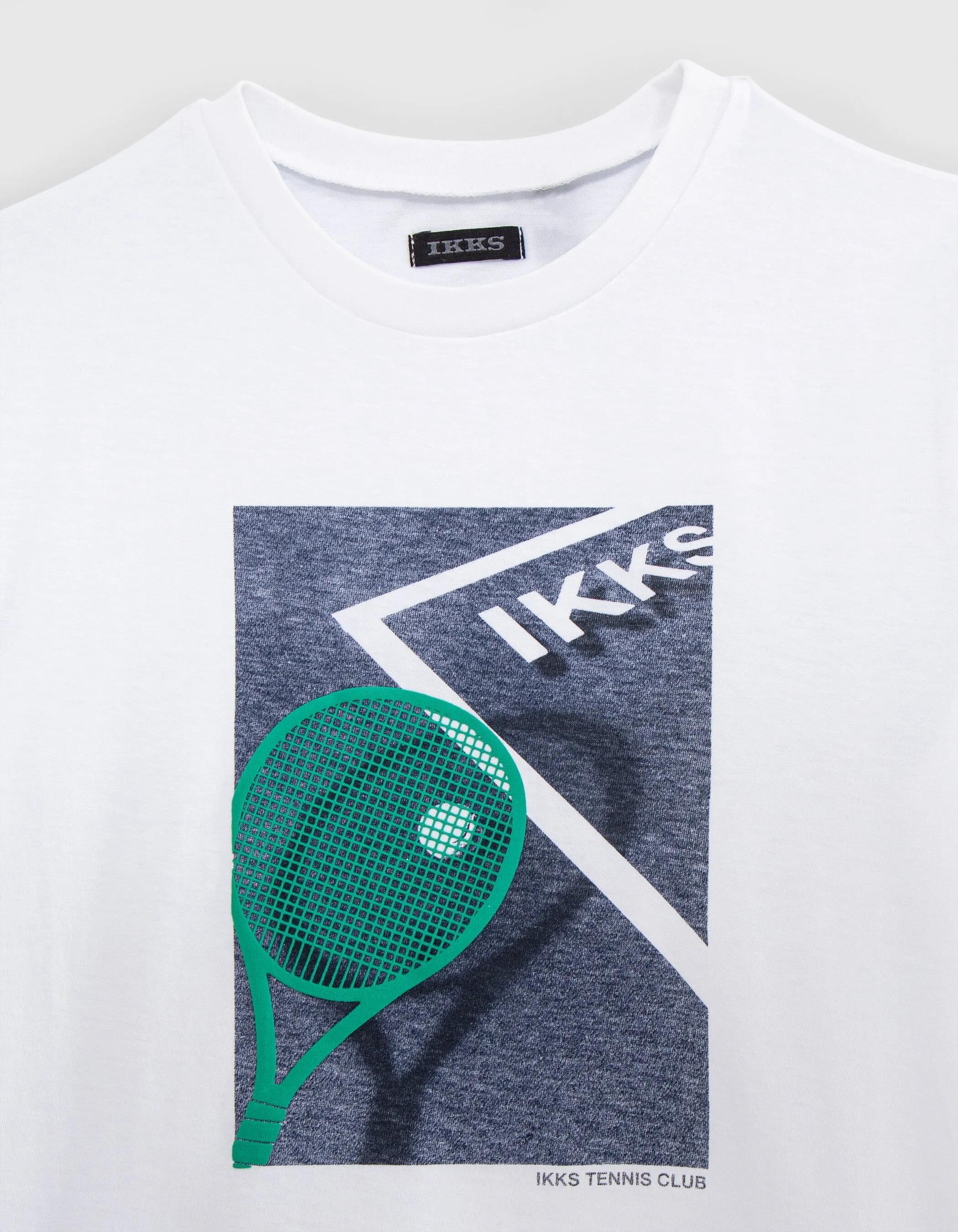 T-shirt blanc coton bio tennis flocage raquette garçon