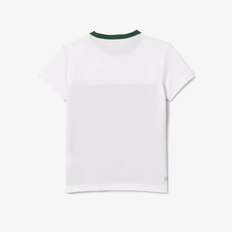 T-SHIRT ENFANT LACOSTE TENNIS EN PIQUÉ ULTRA-DRY VERT ET BLANC